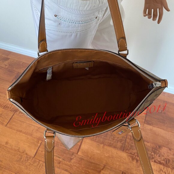 NWT Coach CJ603 Gallery Tote In Signature Canvas With Patches Khaki Brown Bag - Picture 10 of 11